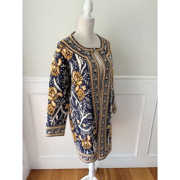 Maxsport XS Gold & Navy Floral Open Front Coatigan - - Picture 3 of 6